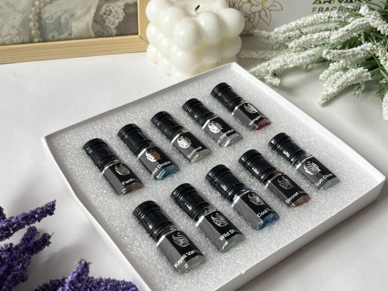 Arivana 10 piece perfume oil combo set flatlay